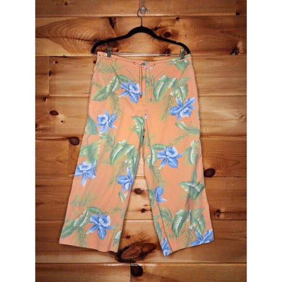 Lauren Ralph Lauren Floral Capris Pants 12 Orage Cotton Beach Drawstring 90s - Picture 7 of 16
